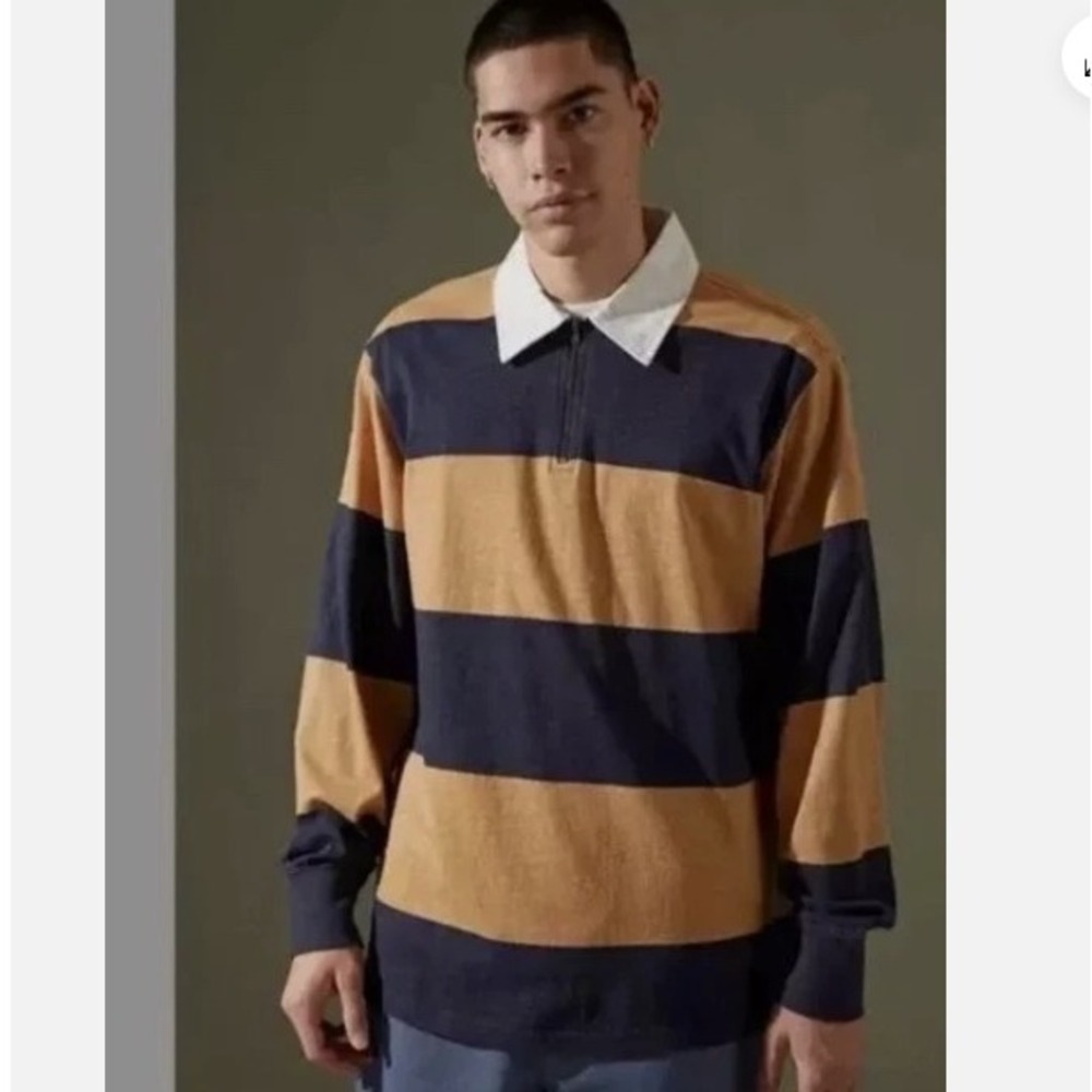 Urban Outfitters Mens XL Striped Long Sleeve Polo 1/4 Zip Pullover Rugby Shirt